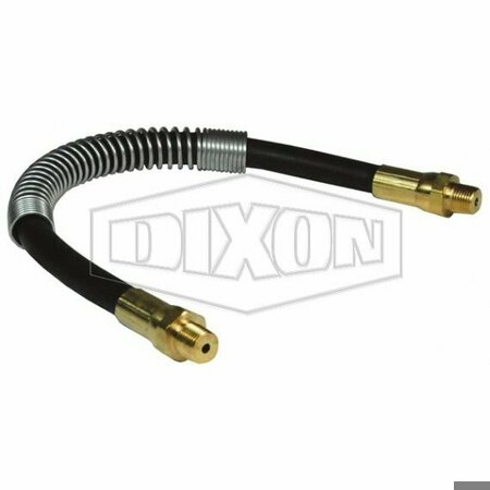 DIXON Grease Whip Hose Assembly with Strain Relief Spring, 12 in L, 3000 psi Operating, 1/8-27 MNPT, Brass GWH1200S